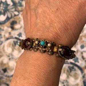 Vintage SELINI Link Bracelet w/Deep Red Cabochons